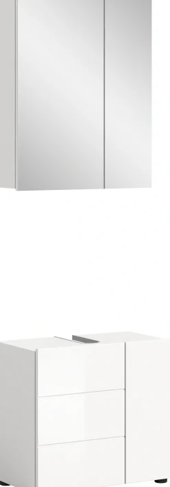 welltime Badmöbel-Set »BIEL, 2 teilig, hochwertige MDF Front, Rillenoptik« 2 teiliges Set, bestehend aus: Waschbeckenunterschrank, Spiegelschrank, 2 Stk. tlg.
