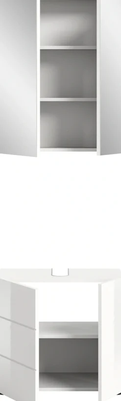 welltime Badmöbel-Set »BIEL, 2 teilig, hochwertige MDF Front, Rillenoptik« 2 teiliges Set, bestehend aus: Waschbeckenunterschrank, Spiegelschrank, 2 Stk. tlg.