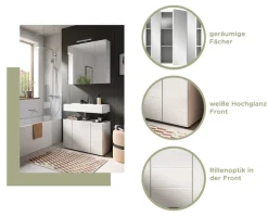 welltime Badmöbel-Set »BIEL, 2 teilig, hochwertige MDF Front, Rillenoptik« 2 teiliges Set, bestehend aus: Waschbeckenunterschrank, Spiegelschrank, 2 Stk. tlg.