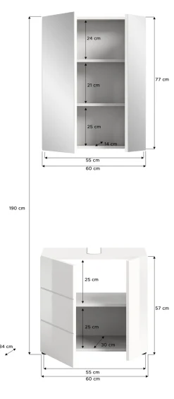 welltime Badmöbel-Set »BIEL, 2 teilig, hochwertige MDF Front, Rillenoptik« 2 teiliges Set, bestehend aus: Waschbeckenunterschrank, Spiegelschrank, 2 Stk. tlg.