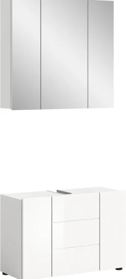 welltime Badmöbel-Set »BIEL,2 teilig, inkl. Beleuchtung, MDF Front, Rillenoptik« best. aus: Waschbeckenunterschrank, Spiegelschrank inkl. Beleuchtung, 2 Stk. tlg.