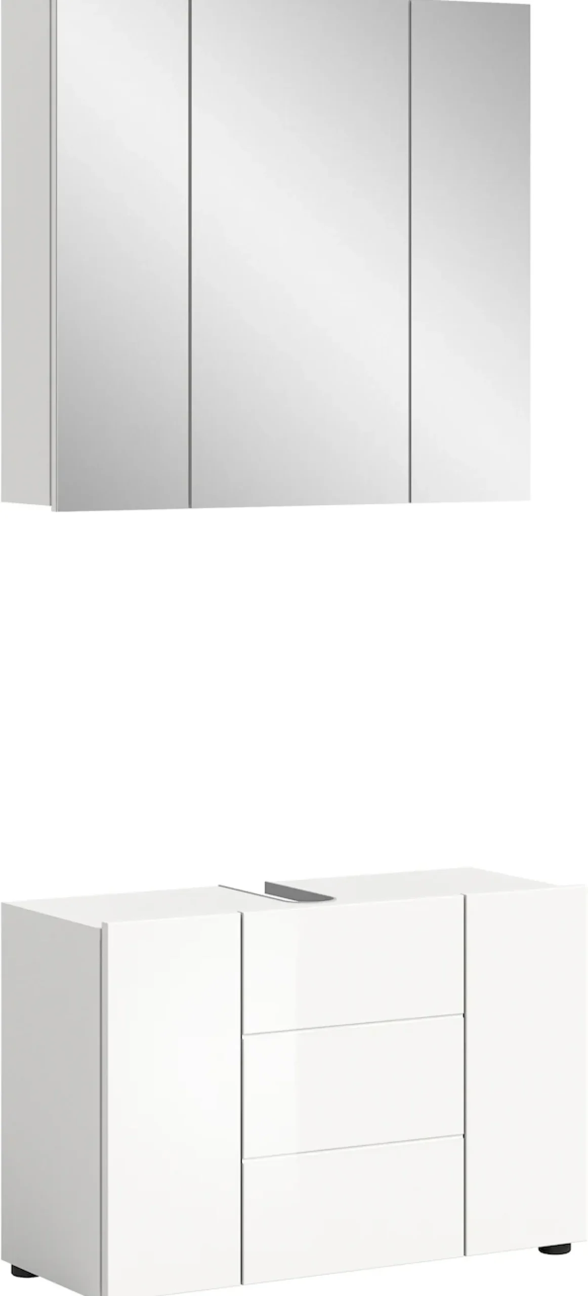 welltime Badmöbel-Set »BIEL,2 teilig, inkl. Beleuchtung, MDF Front, Rillenoptik« best. aus: Waschbeckenunterschrank, Spiegelschrank inkl. Beleuchtung, 2 Stk. tlg.