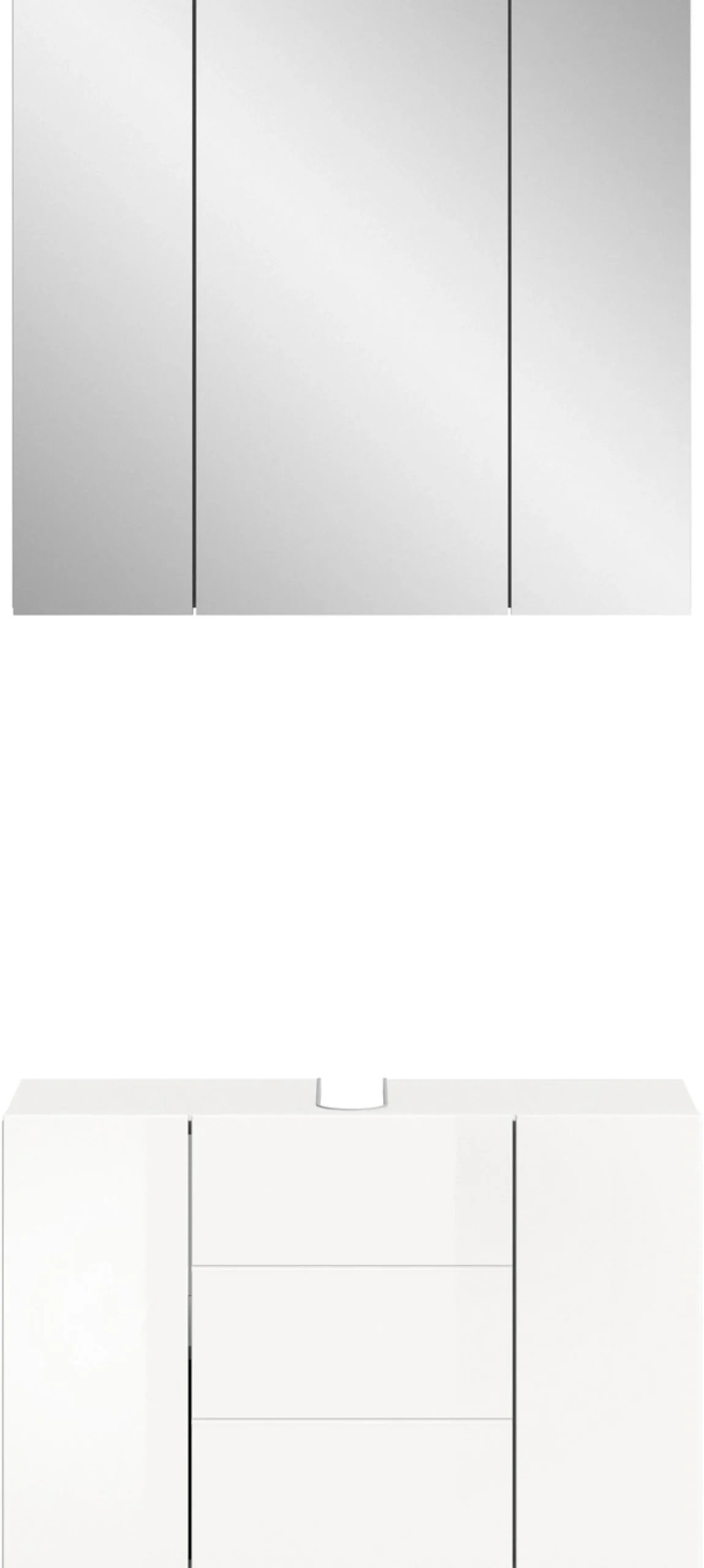 welltime Badmöbel-Set »BIEL,2 teilig, inkl. Beleuchtung, MDF Front, Rillenoptik« best. aus: Waschbeckenunterschrank, Spiegelschrank inkl. Beleuchtung, 2 Stk. tlg.