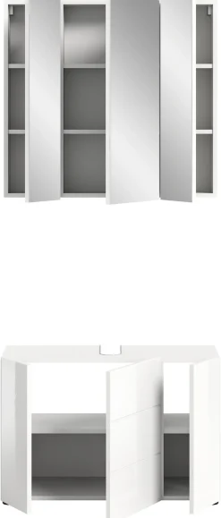 welltime Badmöbel-Set »BIEL,2 teilig, inkl. Beleuchtung, MDF Front, Rillenoptik« best. aus: Waschbeckenunterschrank, Spiegelschrank inkl. Beleuchtung, 2 Stk. tlg.