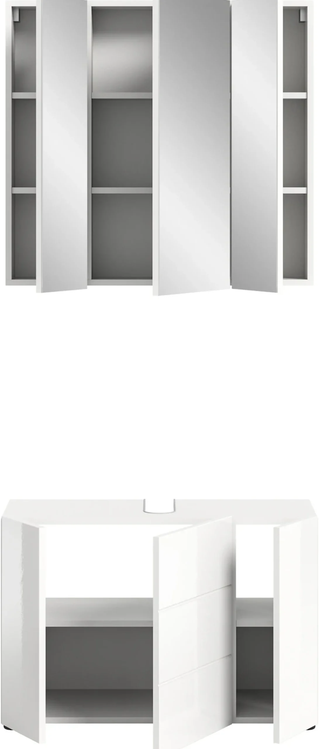 welltime Badmöbel-Set »BIEL,2 teilig, inkl. Beleuchtung, MDF Front, Rillenoptik« best. aus: Waschbeckenunterschrank, Spiegelschrank inkl. Beleuchtung, 2 Stk. tlg.