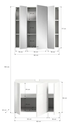 welltime Badmöbel-Set »BIEL,2 teilig, inkl. Beleuchtung, MDF Front, Rillenoptik« best. aus: Waschbeckenunterschrank, Spiegelschrank inkl. Beleuchtung, 2 Stk. tlg.