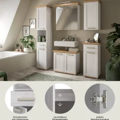 welltime Badmöbel-Set »COSENZA, 5-teilig, inkl. Beleuchtung, mit farblich abgesetztem Kranz« best aus: Hochschrank, WBU, Spiegelschrank, Hängeschrank, Unterschrank, 6 Stk. tlg.