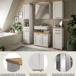 welltime Badmöbel-Set »COSENZA, 5-teilig, inkl. Beleuchtung, mit farblich abgesetztem Kranz« best aus: Hochschrank, WBU, Spiegelschrank, Hängeschrank, Unterschrank, 6 Stk. tlg.