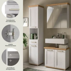 welltime Badmöbel-Set »COSENZA, 3-teilig, in Landhausoptik, mit farblich abgesetztem Kranz« best. aus: Hochschrank, Spiegelschrank und Waschbeckenunterschrank, 3 Stk. tlg.