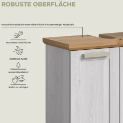 welltime Badmöbel-Set »COSENZA, 3-teilig, in Landhausoptik, mit farblich abgesetztem Kranz« best. aus: Hochschrank, Spiegelschrank und Waschbeckenunterschrank, 3 Stk. tlg.