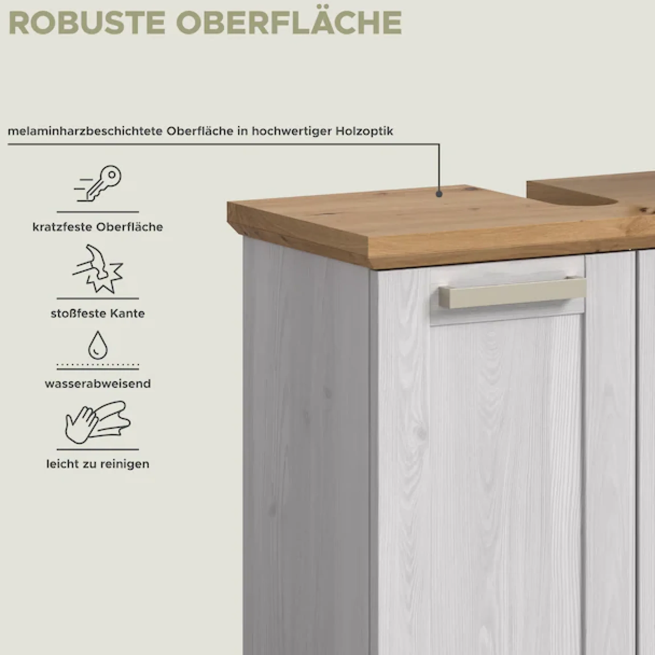 welltime Badmöbel-Set »COSENZA, 3-teilig, in Landhausoptik, mit farblich abgesetztem Kranz« best. aus: Hochschrank, Spiegelschrank und Waschbeckenunterschrank, 3 Stk. tlg.