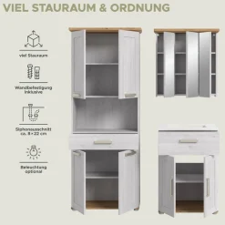 welltime Badmöbel-Set »COSENZA, 3-teilig, in Landhausoptik, mit farblich abgesetztem Kranz« 3 Stk. tlg.