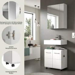 welltime Badmöbel-Set »FLORENZ, 2-tlg. Bad-Kombination, hochwertige MDF-Front« best. aus: 1 Spiegelschrank, 1 Waschbeckenunterschrank, 3 Stk. tlg.