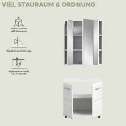 welltime Badmöbel-Set »FLORENZ, 2-tlg. Bad-Kombination, hochwertige MDF-Front« best. aus: 1 Spiegelschrank, 1 Waschbeckenunterschrank, 3 Stk. tlg.