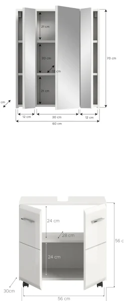 welltime Badmöbel-Set »FLORENZ, 2-tlg. Bad-Kombination, hochwertige MDF-Front« best. aus: 1 Spiegelschrank, 1 Waschbeckenunterschrank, 3 Stk. tlg.