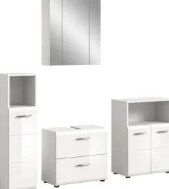 welltime Badmöbel-Set »FLORENZ,4-teilige Badkombination, hochwertige MDF-Front« Set, Midischrank hoch, WBU, Spiegelschrank, Midischrank breit, 4 Stk. tlg.