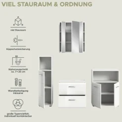 welltime Badmöbel-Set »FLORENZ,4-teilige Badkombination, hochwertige MDF-Front« Set, Midischrank hoch, WBU, Spiegelschrank, Midischrank breit, 4 Stk. tlg.