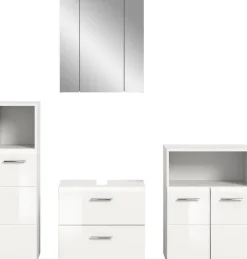 welltime Badmöbel-Set »FLORENZ,4-teilige Badkombination, hochwertige MDF-Front« Set, Midischrank hoch, WBU, Spiegelschrank, Midischrank breit, 4 Stk. tlg.