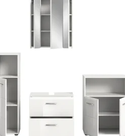 welltime Badmöbel-Set »FLORENZ,4-teilige Badkombination, hochwertige MDF-Front« Set, Midischrank hoch, WBU, Spiegelschrank, Midischrank breit, 4 Stk. tlg.
