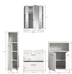 welltime Badmöbel-Set »FLORENZ,4-teilige Badkombination, hochwertige MDF-Front« Set, Midischrank hoch, WBU, Spiegelschrank, Midischrank breit, 4 Stk. tlg.