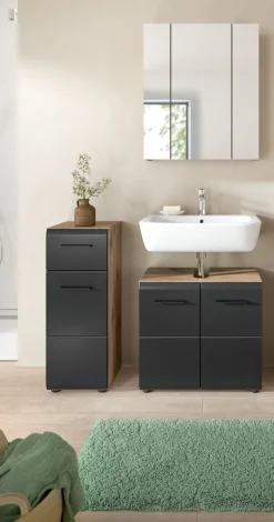 welltime Badmöbel-Set »FLORENZ,3-teilige Badkombination, hochwertige MDF-Front« best. aus: 1 Unterschrank, 1 Waschbeckenunterschrank, 1 Spiegelschrank,