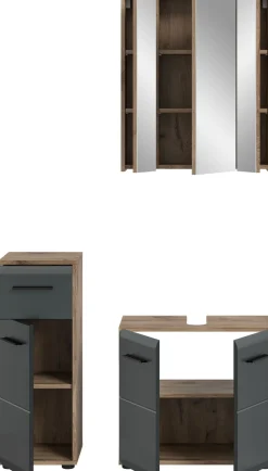welltime Badmöbel-Set »FLORENZ,3-teilige Badkombination, hochwertige MDF-Front« best. aus: 1 Unterschrank, 1 Waschbeckenunterschrank, 1 Spiegelschrank,