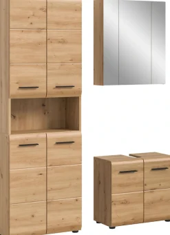 welltime Badmöbel-Set »FLORENZ,3-teilige Badkombination, hochwertige MDF-Front« Set, best. aus: 1 Hochschrank, 1Waschbeckenunterschrank, 1 Spiegelschrank, 3 Stk. tlg.