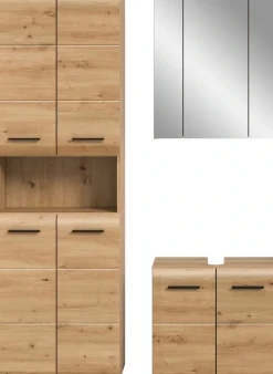 welltime Badmöbel-Set »FLORENZ,3-teilige Badkombination, hochwertige MDF-Front« Set, best. aus: 1 Hochschrank, 1Waschbeckenunterschrank, 1 Spiegelschrank, 3 Stk. tlg.