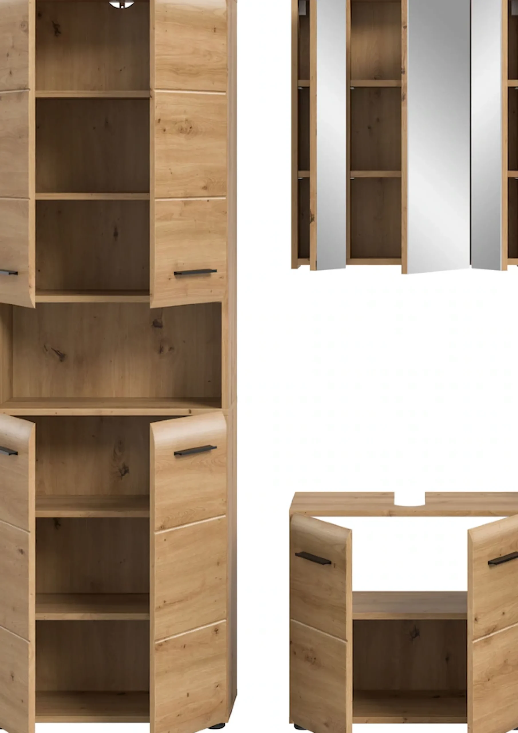 welltime Badmöbel-Set »FLORENZ,3-teilige Badkombination, hochwertige MDF-Front« Set, best. aus: 1 Hochschrank, 1Waschbeckenunterschrank, 1 Spiegelschrank, 3 Stk. tlg.