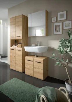 welltime Badmöbel-Set »FLORENZ,3-teilige Badkombination, hochwertige MDF-Front« Set, best. aus: 1 Hochschrank, 1Waschbeckenunterschrank, 1 Spiegelschrank, 3 Stk. tlg.