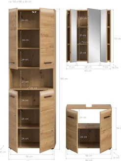 welltime Badmöbel-Set »FLORENZ,3-teilige Badkombination, hochwertige MDF-Front« Set, best. aus: 1 Hochschrank, 1Waschbeckenunterschrank, 1 Spiegelschrank, 3 Stk. tlg.