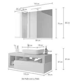 welltime Badmöbel-Set »Hamburg, Badezimmerset 2tlg. Breite 110 cm, Badmöbel, Waschtisch inkl.« Spar-Set, 2 Stk. tlg.