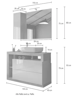 welltime Badmöbel-Set »Hamburg, Badezimmerset 2tlg. Breite 110 cm, Badmöbel, Waschtisch inkl.« Spar-Set, 2 Stk. tlg.