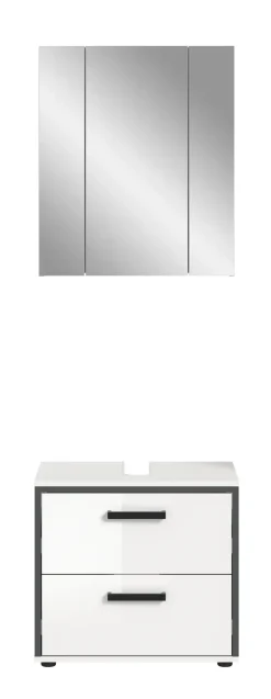 welltime Badmöbel-Set »KAJO, 2-tlg. Badkombination, weiß hochglanz,« Set, Set, best. aus: 1 Waschbeckenunterschrank, 1 Spiegelschrank, 2 Stk. tlg.