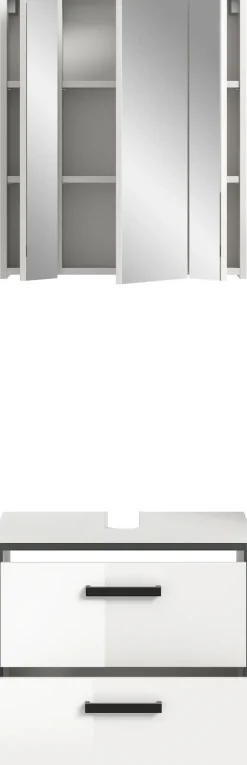 welltime Badmöbel-Set »KAJO, 2-tlg. Badkombination, weiß hochglanz,« Set, Set, best. aus: 1 Waschbeckenunterschrank, 1 Spiegelschrank, 2 Stk. tlg.