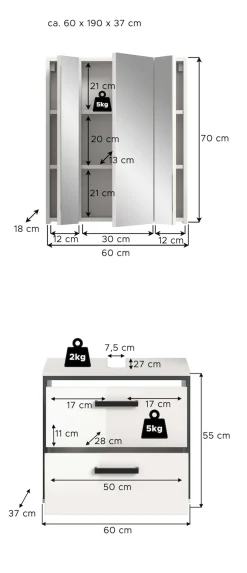 welltime Badmöbel-Set »KAJO, 2-tlg. Badkombination, weiß hochglanz,« Set, Set, best. aus: 1 Waschbeckenunterschrank, 1 Spiegelschrank, 2 Stk. tlg.