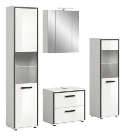 welltime Badmöbel-Set »KAJO, 4-tlg. Badkombination, weiß hochglanz inkl.Beleuchtung« Set, Set, best. aus:Hochschrank,Midischrank,WBU,Spiegelschrank,Beleuchtung, 7 Stk. tlg.