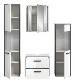 welltime Badmöbel-Set »KAJO, 4-tlg. Badkombination, weiß hochglanz inkl.Beleuchtung« Set, Set, best. aus:Hochschrank,Midischrank,WBU,Spiegelschrank,Beleuchtung, 7 Stk. tlg.
