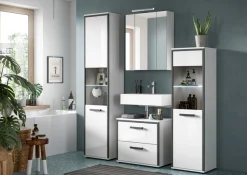welltime Badmöbel-Set »KAJO, 4-tlg. Badkombination, weiß hochglanz inkl.Beleuchtung« Set, Set, best. aus:Hochschrank,Midischrank,WBU,Spiegelschrank,Beleuchtung, 7 Stk. tlg.