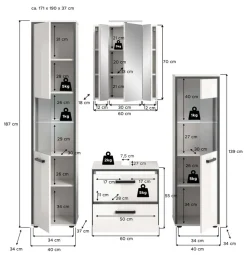 welltime Badmöbel-Set »KAJO, 4-tlg. Badkombination, weiß hochglanz inkl.Beleuchtung« Set, Set, best. aus:Hochschrank,Midischrank,WBU,Spiegelschrank,Beleuchtung, 7 Stk. tlg.