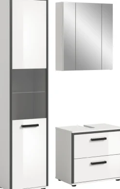 welltime Badmöbel-Set »KAJO, 3-tlg. Badkombination, weiß hochglanz« Set, Set, best. aus:1Hochschrank,1Spiegelschrank,1Waschbeckenunterschrank, 3 Stk. tlg.