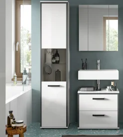 welltime Badmöbel-Set »KAJO, 3-tlg. Badkombination, weiß hochglanz« Set, Set, best. aus:1Hochschrank,1Spiegelschrank,1Waschbeckenunterschrank, 3 Stk. tlg.