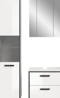 welltime Badmöbel-Set »KAJO, 3-tlg. Badkombination, weiß hochglanz« Set, Set, best. aus:1Hochschrank,1Spiegelschrank,1Waschbeckenunterschrank, 3 Stk. tlg.