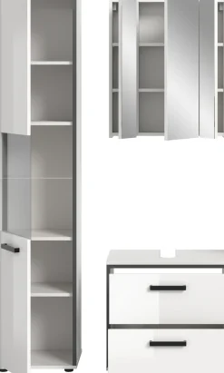 welltime Badmöbel-Set »KAJO, 3-tlg. Badkombination, weiß hochglanz« Set, Set, best. aus:1Hochschrank,1Spiegelschrank,1Waschbeckenunterschrank, 3 Stk. tlg.