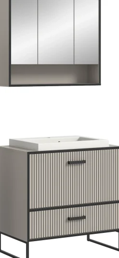 welltime Badmöbel-Set »Locri, Breite 80 cm, Rillenoptik, Metallkufen« 2 Stk. tlg.