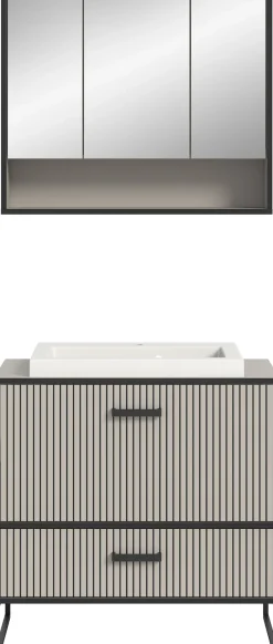 welltime Badmöbel-Set »Locri, Breite 80 cm, Rillenoptik, Metallkufen« 2 Stk. tlg.