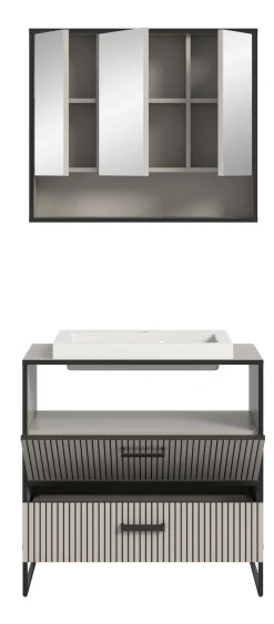 welltime Badmöbel-Set »Locri, Breite 80 cm, Rillenoptik, Metallkufen« 2 Stk. tlg.