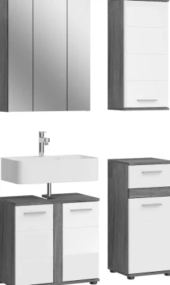 welltime Badmöbel-Set »LUCCA, 4-teilig, MDF Hochglanzfront, bestehend aus:« Set, 4 Stk. tlg.