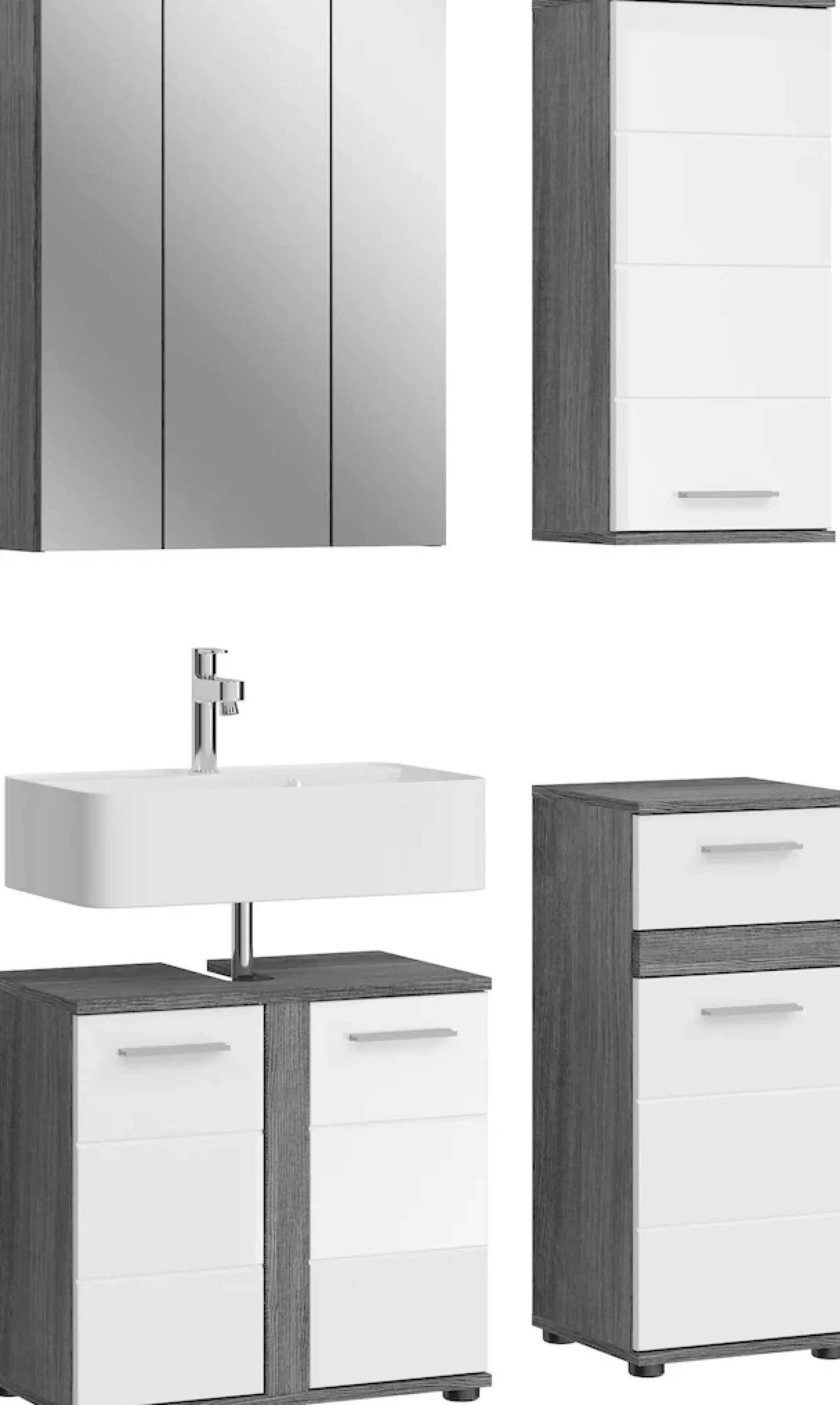 welltime Badmöbel-Set »LUCCA, 4-teilig, MDF Hochglanzfront, bestehend aus:« Set, 4 Stk. tlg.