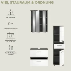 welltime Badmöbel-Set »LUCCA, 3-teilig, hochwertige MDF Front« Set, best. aus: Waschbeckenunterschrank, Spiegelschrank, Hochschrank, 3 Stk. tlg.